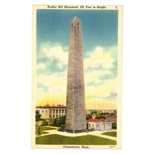 Vintage Bunker Hill Monument Postcard Charlestown MA 221 Ft Tall USA Linen